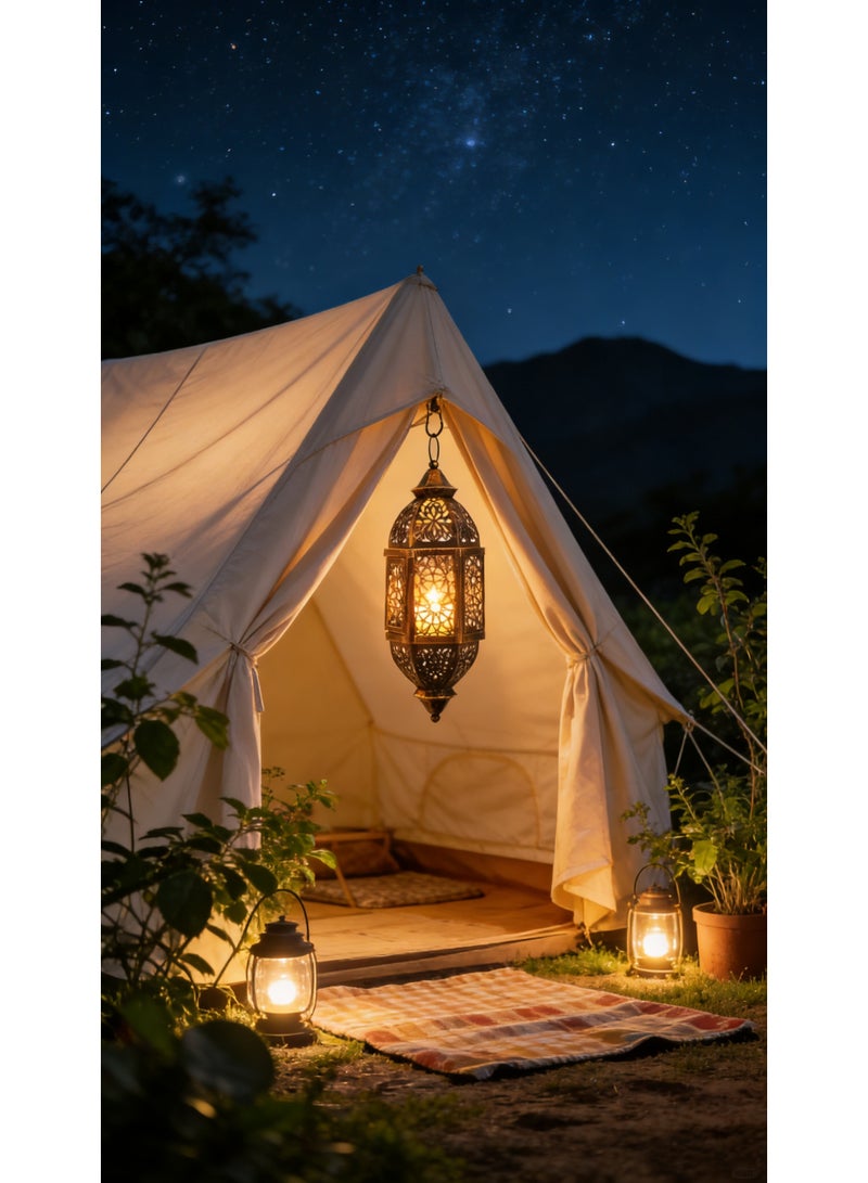 Decorative Hanging Lantern – Premium Metal Ramadan Lamp with Beautiful Light Patterns, Ideal for Wall Mount, Tabletop Display & Thoughtful Festival Gifts（Y-67-BLK） - Image 1